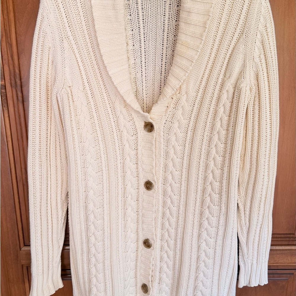 Eddie Bauer Cream Cable-Knit Cardigan Sweater